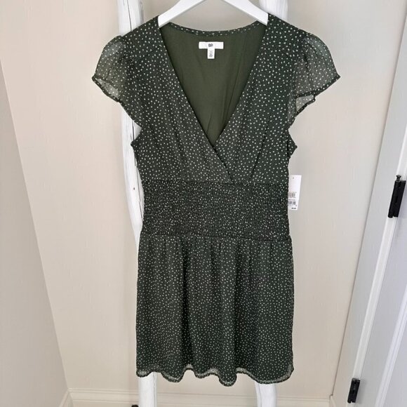 BP Smocked Waist Chiffon Mini Dress Green Sz XS - Picture 2 of 11